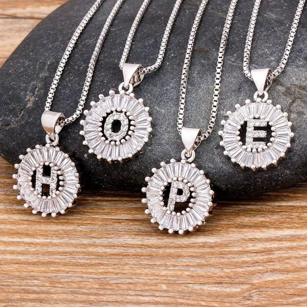 💎✨ White Gold Crystal Initial Necklace - Picture 8 of 8